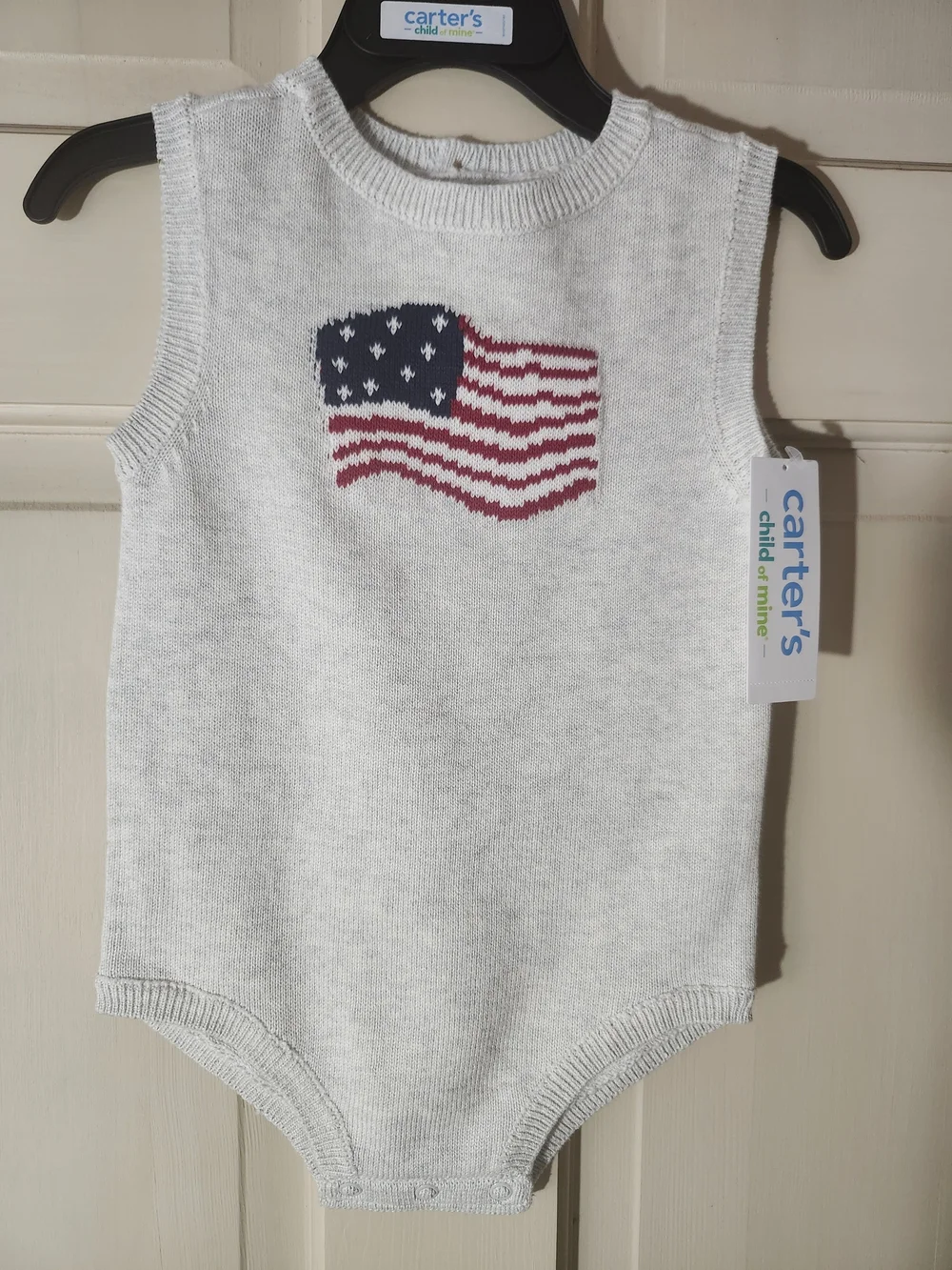 Carter's Child of Mine Light Gray Knit One-Piece Bodysuit with Flag